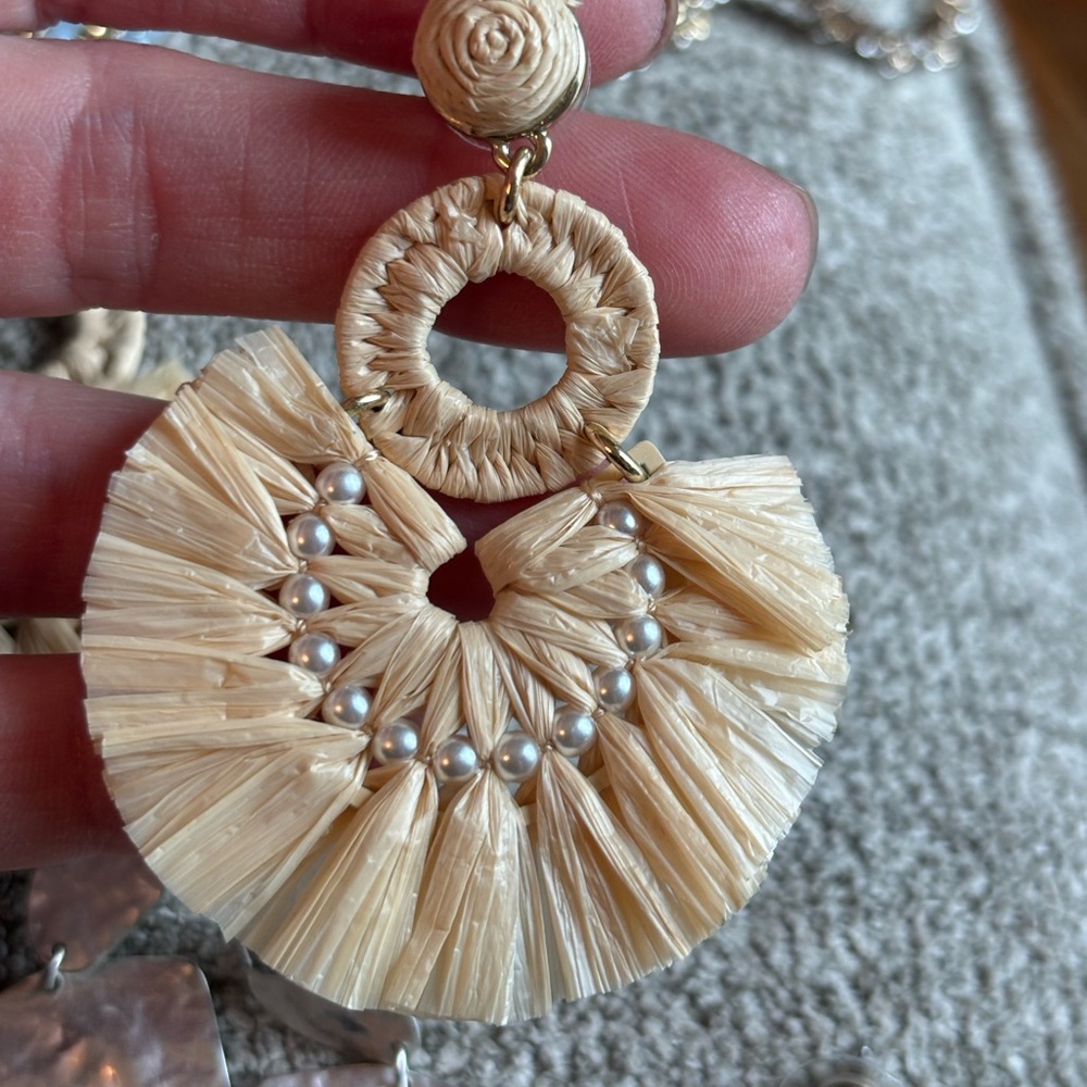 Beachy Statement Earring Bundle | Raffia Pearl Go… - image 2
